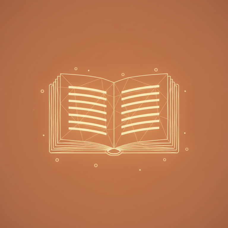 a stylized low-poly wireframe ledger-book silhouette open with horizontal rule-lines glowing across its pages