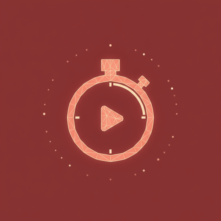 a stylized low-poly wireframe stopwatch silhouette with a small play-triangle inside