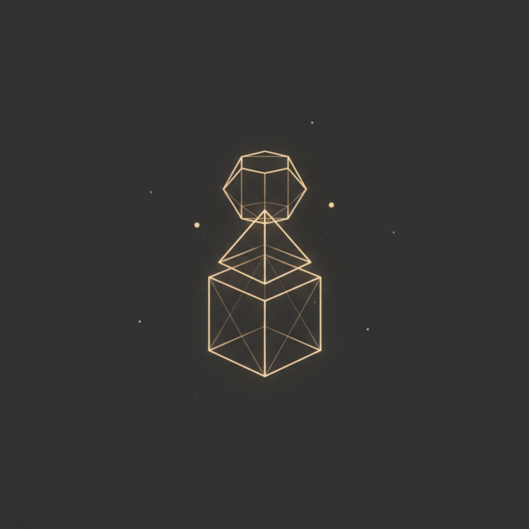 a stylized low-poly wireframe stack of three small interlocking building-blocks