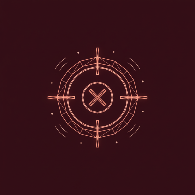 a stylized low-poly wireframe crosshair-target with small radiating signal arcs