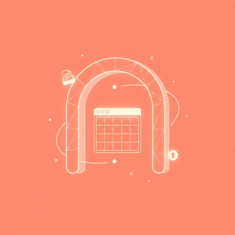 a stylized low-poly wireframe rounded archway-gateway frame shape floating centred in the composition, with a small dash